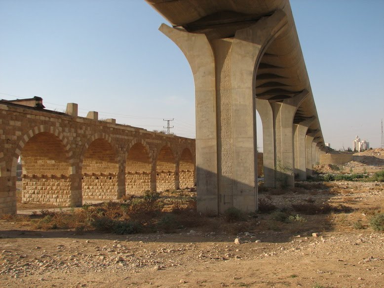 Be'er Sheva, the Turkish railway bridge on the left, the new bridge on the right to Ramat Hovav, Israel by Kobi Zilberstein