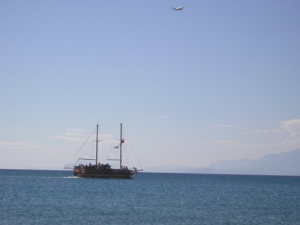 Lara Beach Boat and Airplane by haklas