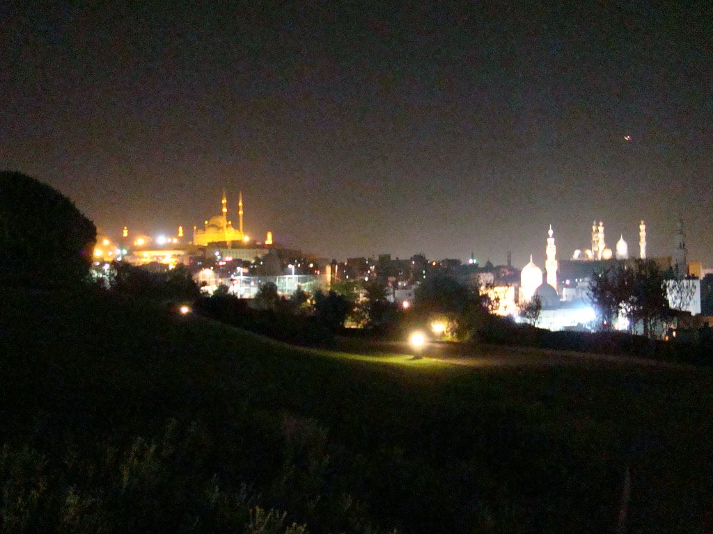 Al-Azhar Park at night, Cairo skylined by mosques, Cairo by Alaeddin Faruki