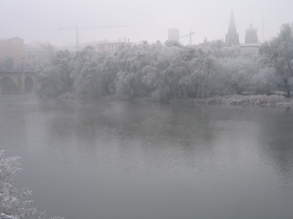 Logroño helado Ebro puente de piedra torres ice landscape by fran_rodri