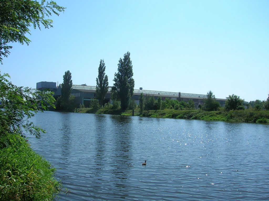 Teltowkanal Blick auf das Holzschnitzel Heizkraftwerk Rudow August 2011 by Destiny