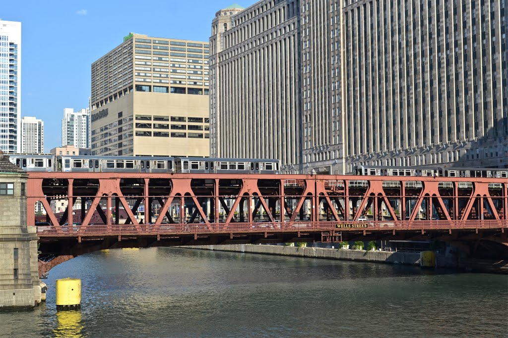 Wells Street Bridge and elevated train by Buddy Rogers