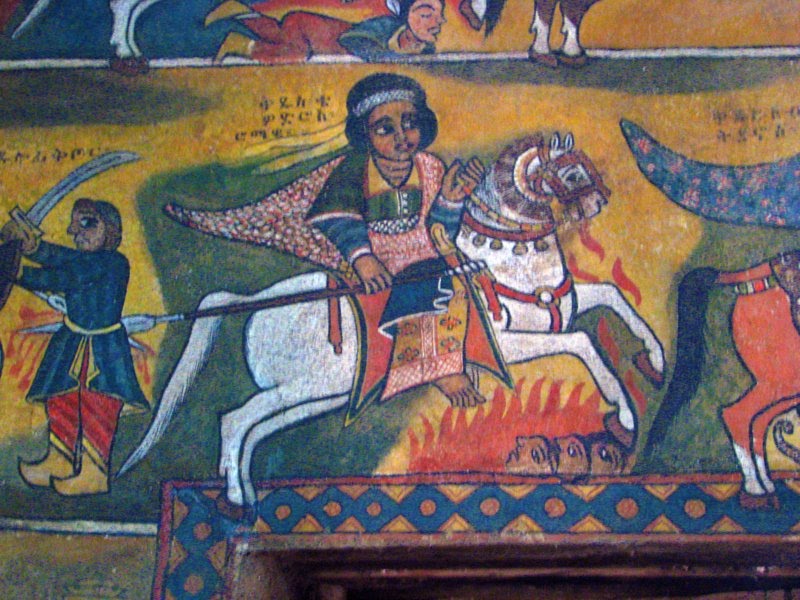 Debre Berhan Selassie church. Ethiopa. Gondar. Full of all the colour, life, wit and humanity of Ethiopian art at its best, the walls provide a compendium of Ethiopian saints and martyrs . by Linda De Volder