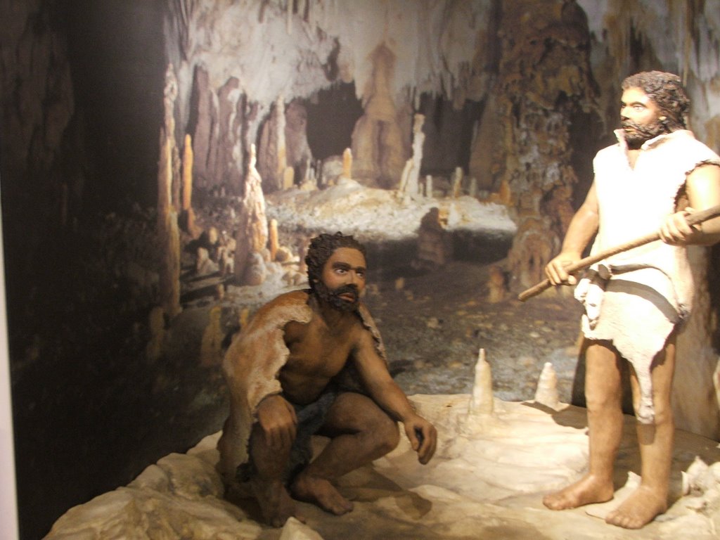 Tableau of Stone Age occupants of Frassassi Cves, St Vittore Museum by John Goodall