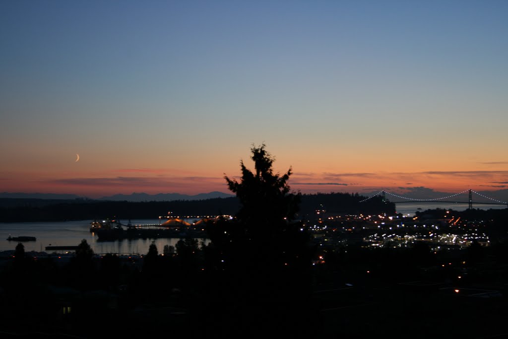 Crescent Moon, Burrard Inlet and Lions Gate Bridge by astronomyisfun