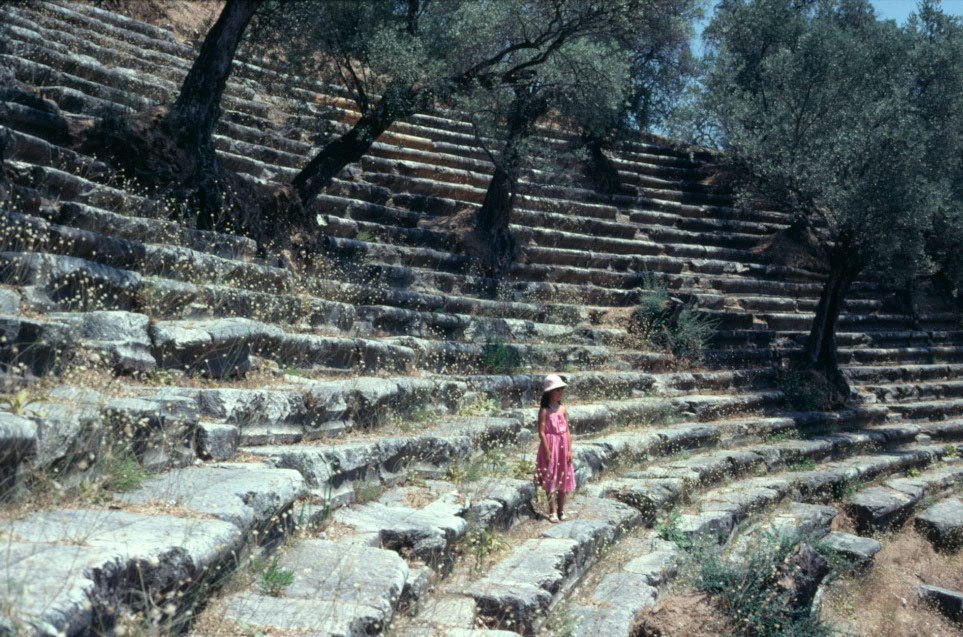 Le théâtre de Nyssa envahi par les oliviers, photographié en août 1981 by Olivier Morice