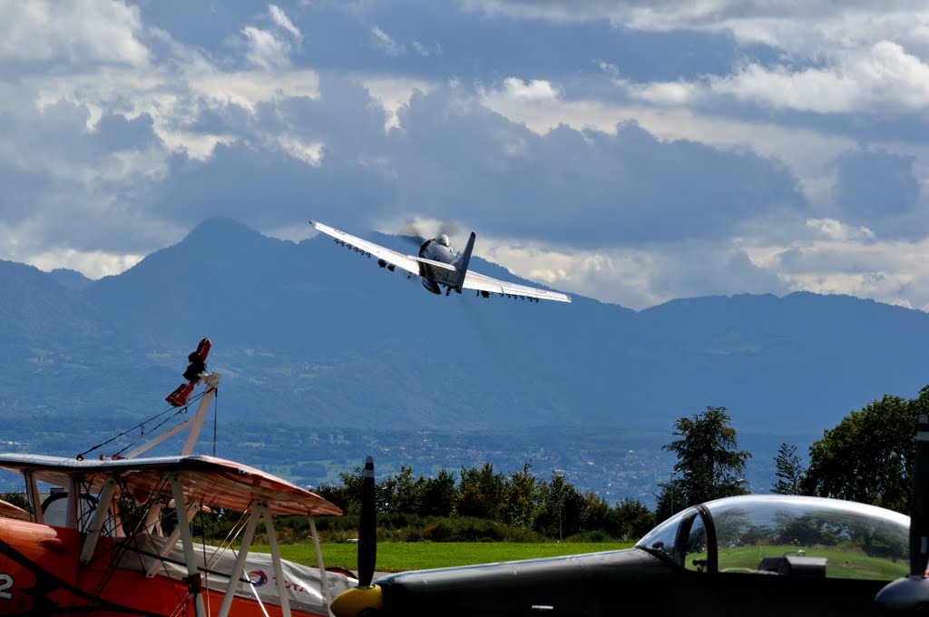 AD-4N Skyraider take-off from Lausanne by cedricLG