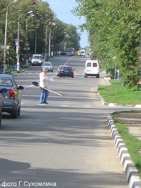 Простой переход дороги тётки с лопатой by George Sukhomlin