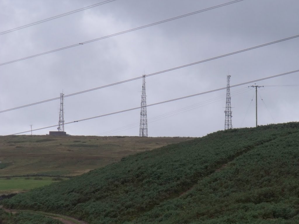 Eglwysilan Towers as seen through Pylon conductors by St.Illtyd - Hywel Clatworthy