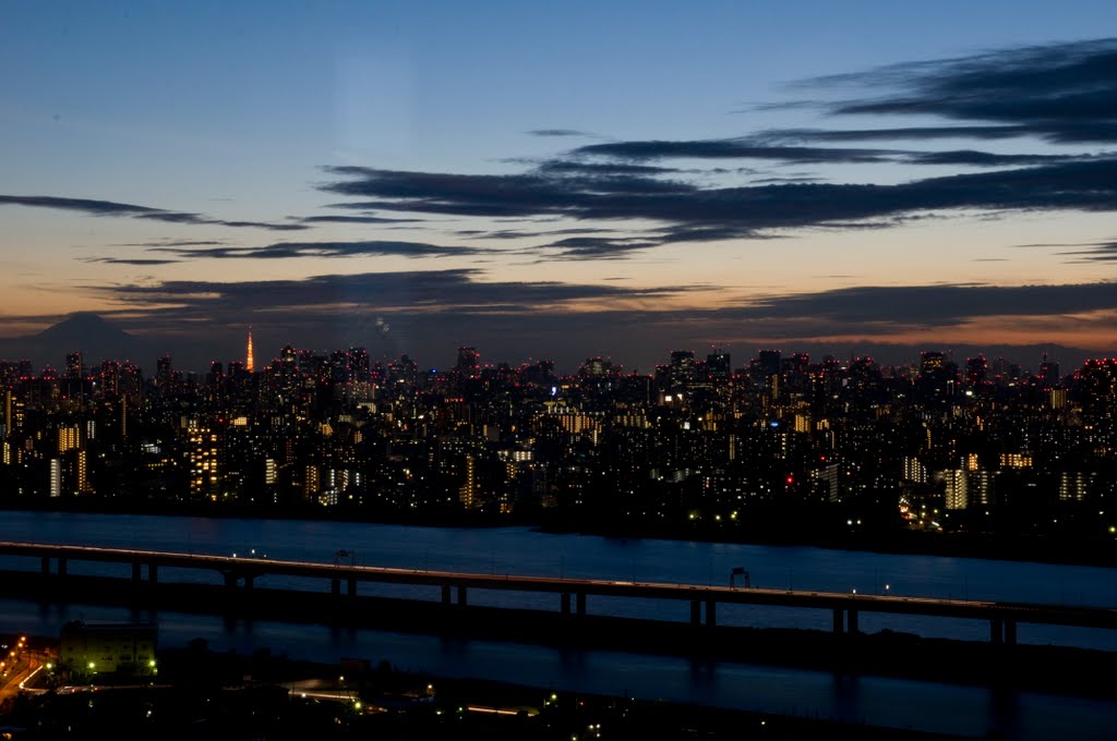 Mt. Fuji and Tokyo Tower, View from Funabori Tower by Kangoo_