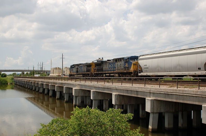 Westbound CSX Transportation Mixed Freight Train crossing the Tampa By-Pass Canal, with GE AC44CW's No. 47 and No. 38 providing power, at Tampa, FL by Scotch Canadian