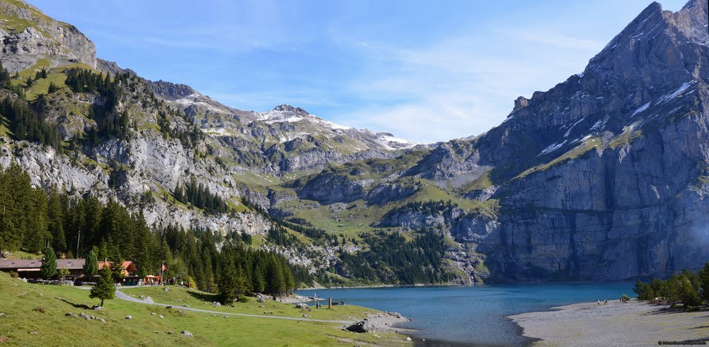 Lake Oeschinen above the village of Kandersteg (Oeschinensee, Blick Richtung Hohtürli) by kurt.fotosuisse