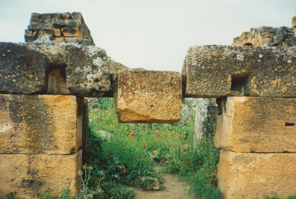 Hierapolis ruins, wedged stone block in front of the northern roman bath-basilica, NW view by Andreas Czieborowski