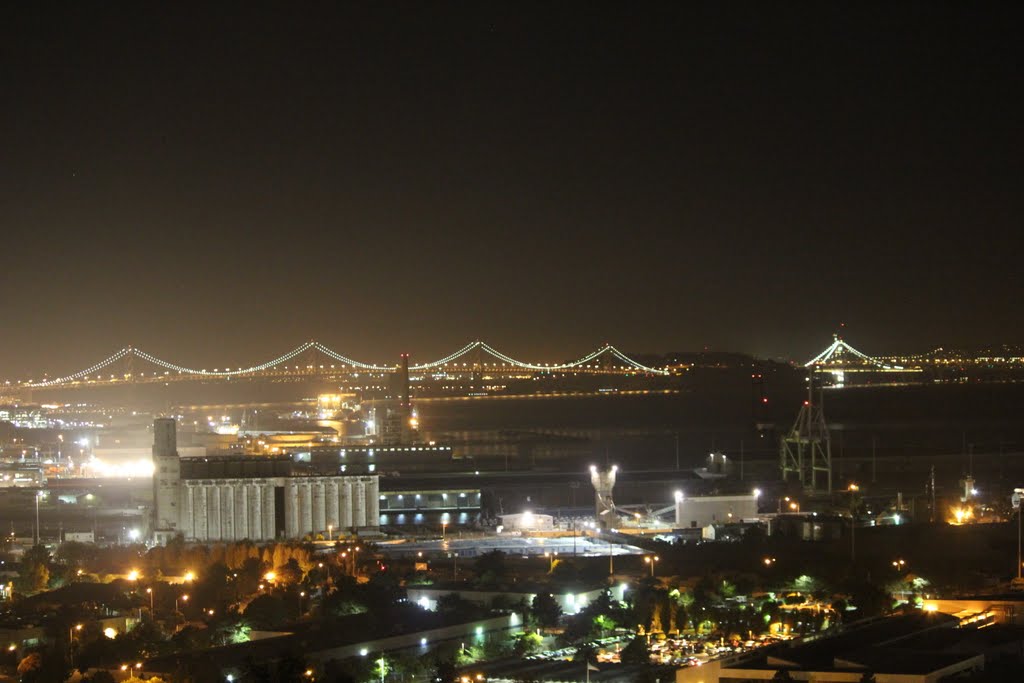 New Night Lights of the SF Oakland Bay Bridge. by khunthi