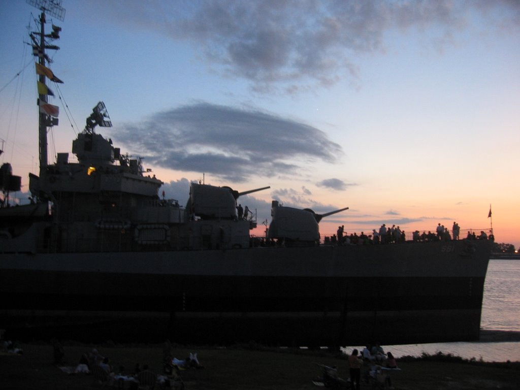 USS Kidd, Sunset July 4th, 2005 by Seth Adams