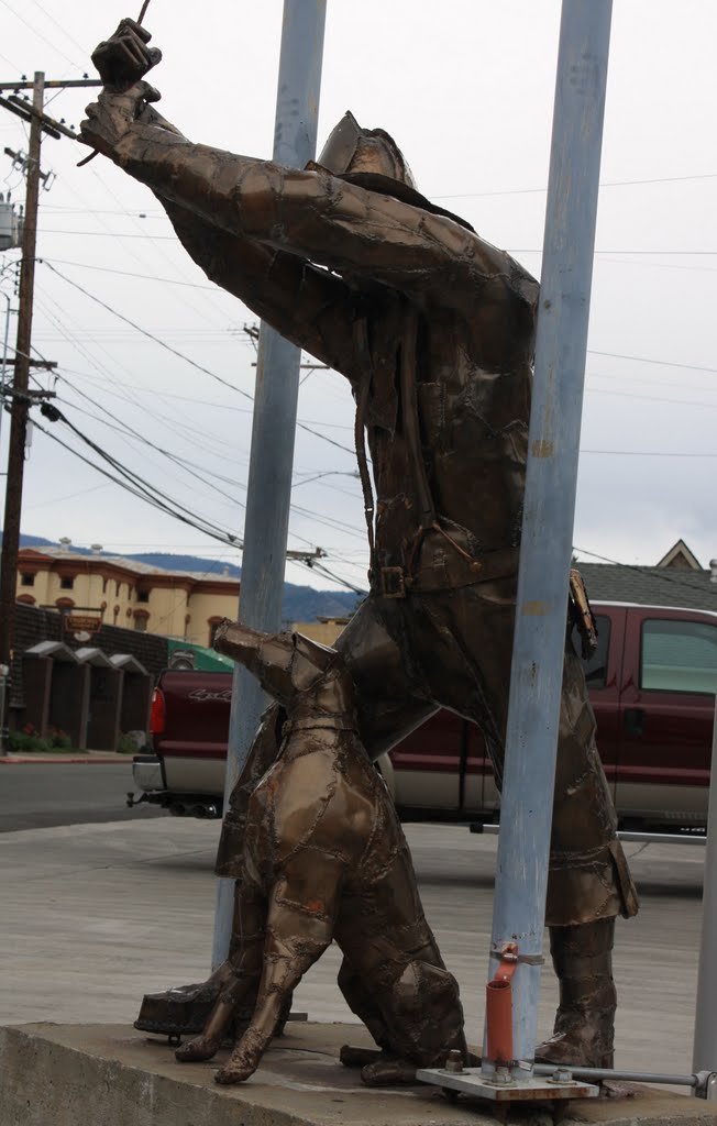 Dog and fireman statue by DoctorRobert