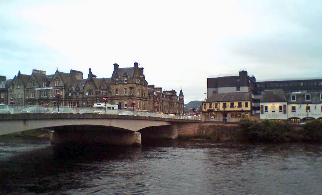 View over River Ness to Youngs Street Bridge and west bank, Inverness by John A Forbes