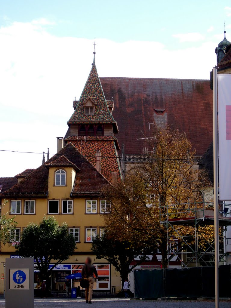 Schwäbisch Gmünd. The Holy Cross cloister with the bell tower (in the foreground) and the cloister church (in the background) by Mykola Czerjoszyn