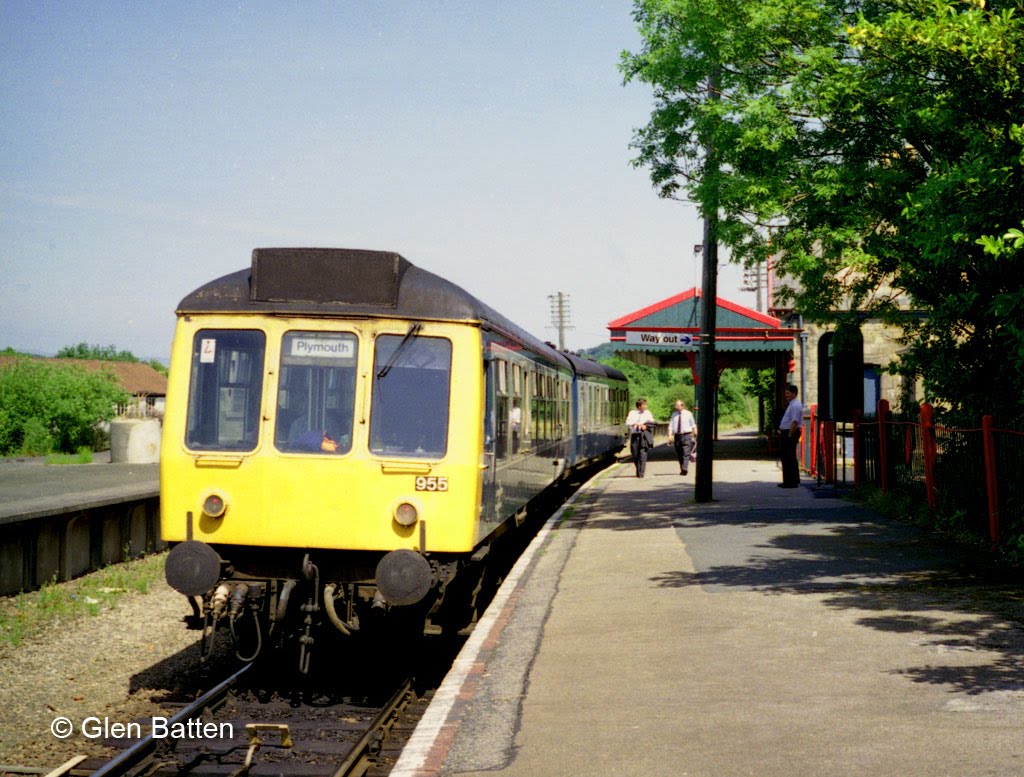 A DMU reverses at Bere Alston station. by Trainspots