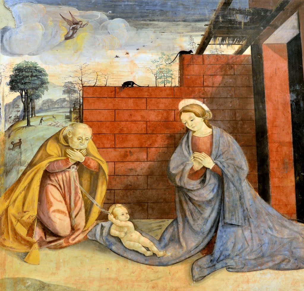 Beinette, Pieve di santa Maria: Adorazione del Bambino, affresco (1520-1539 cac.) by bruno baudino