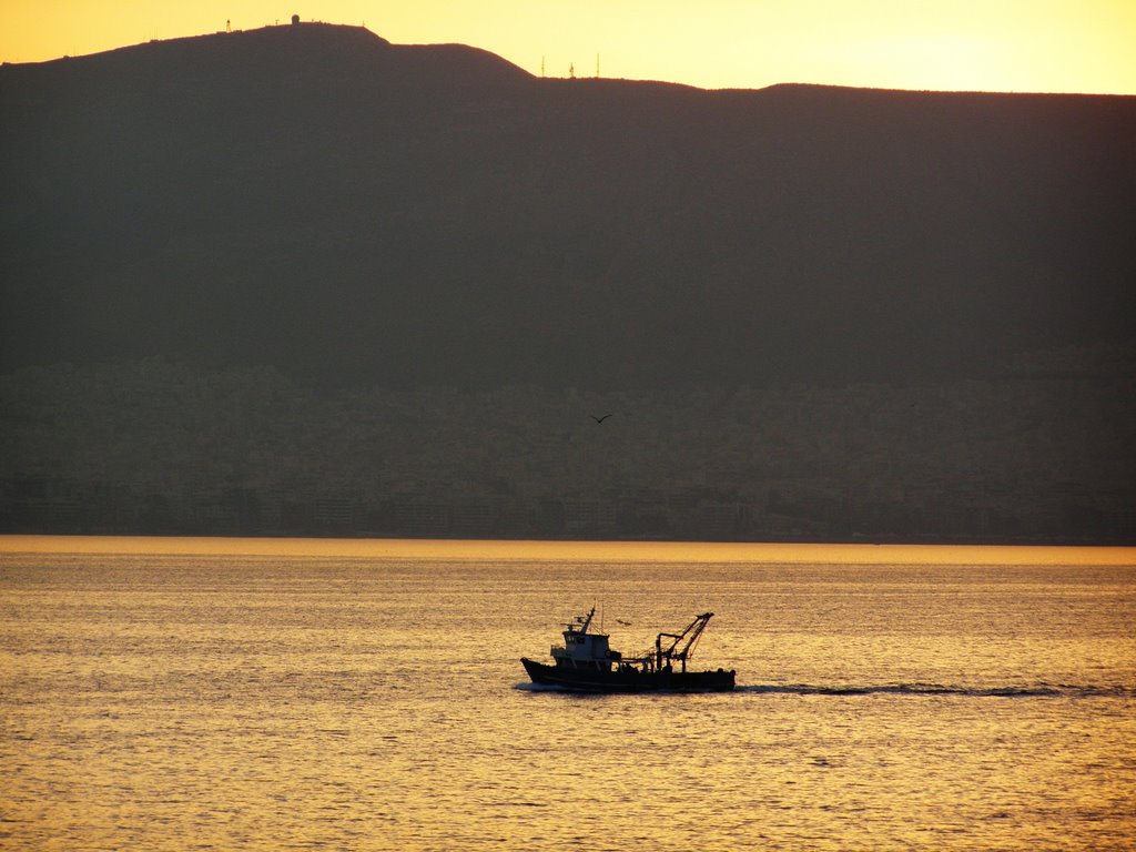 Day-break, Saronikos gulf, Mt Hymettus in background by Nikolaos Kok