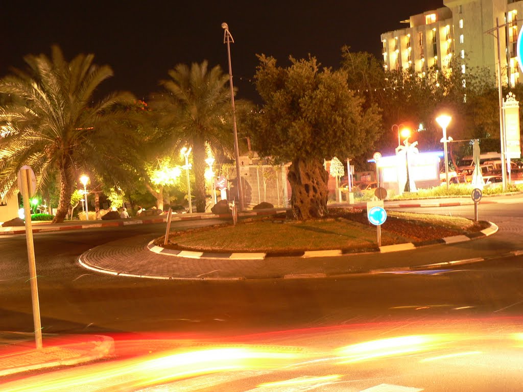 Israel, Tiberias, The Scotish Traffic Roundabout at Night by Bombos Colombos