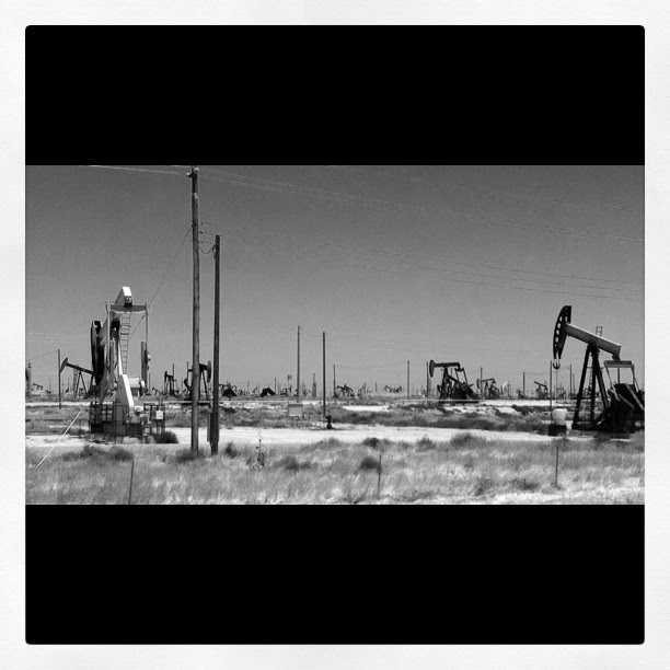 Oil rigs in Lost Hills, California b/w 2011July2 by nathanpierce