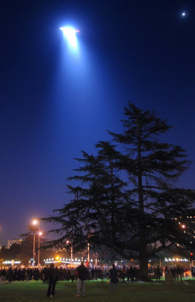 Occupy Oakland Protesters under Helicopter, Snow Park, Oakland, California by Damon Tighe