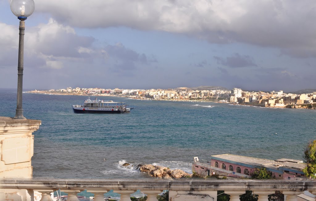 St Paul's Bay looking towards Bugibba from Xemxija by Cordyline