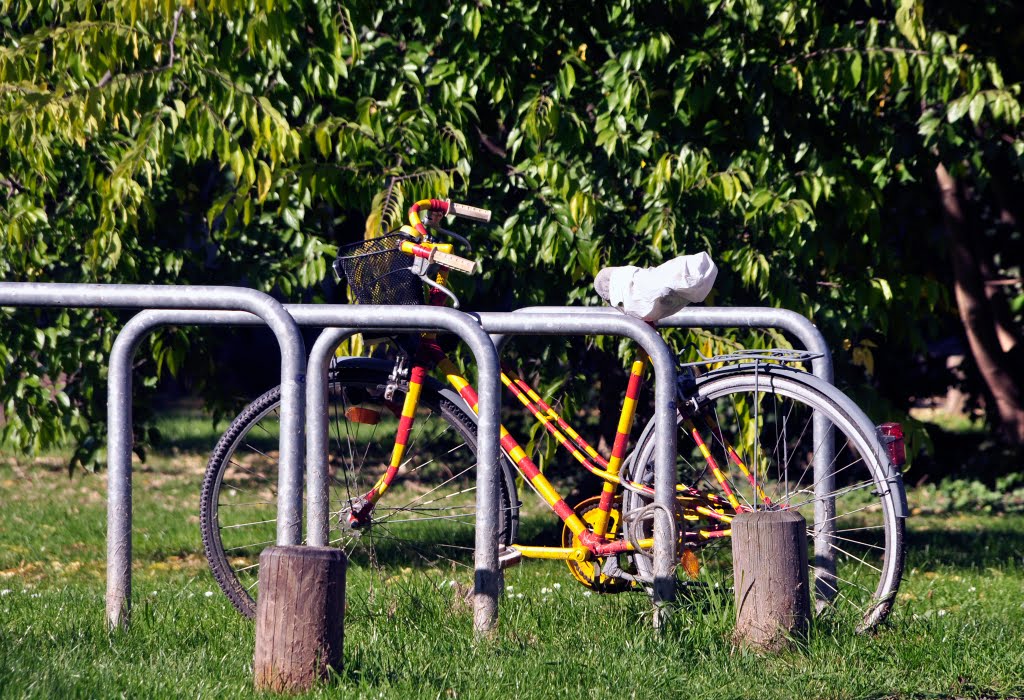 Heidelberg. Neuenheimer Feld. Non-Automobile Molekularstrukturen in reversibler Partialfixierung. Oder: ein abgeschloßenes Fahrrad halt. by ®mene