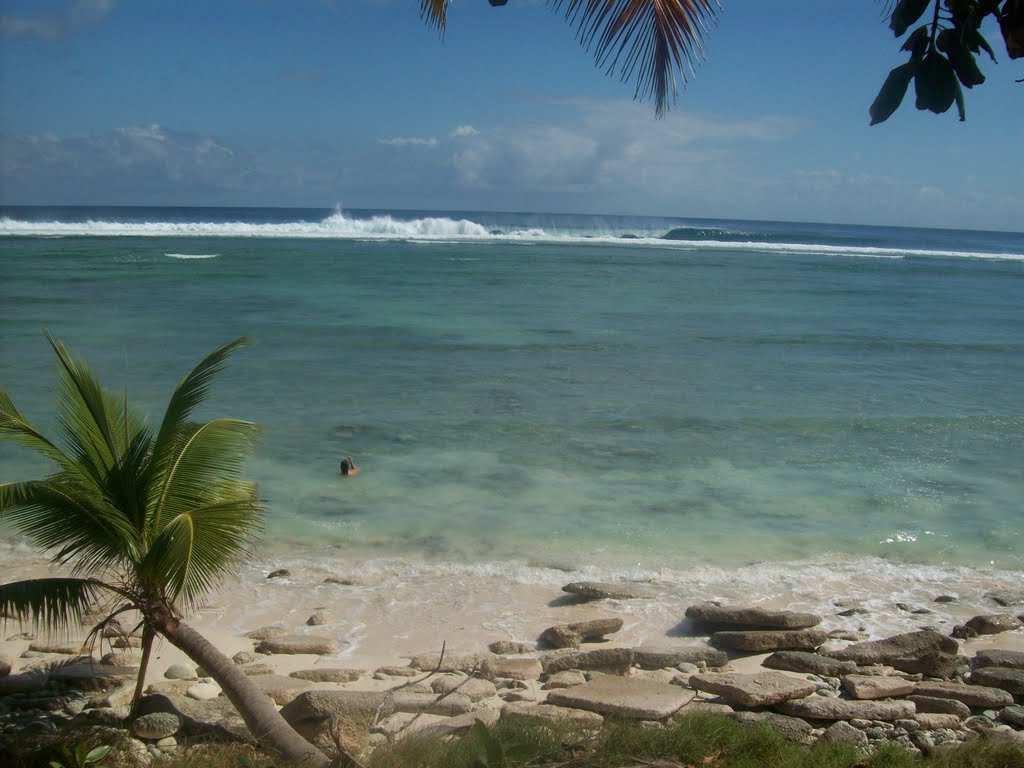 Surf from the Indian Ocean crashing on the reef offshore at Castaway. West Island, Cocos (Keeling) Islands by GeoffSfromMacarthurNSW