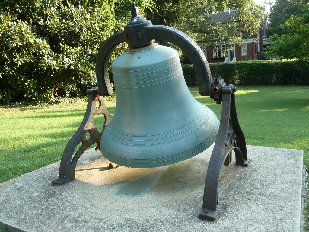 137-year-old big bronze bell, formerly of the American Tobacco Company in Durham, now on the grounds of the 171-year-old Horace Williams House in Chapel Hill, 8-7-11 by tompope2001