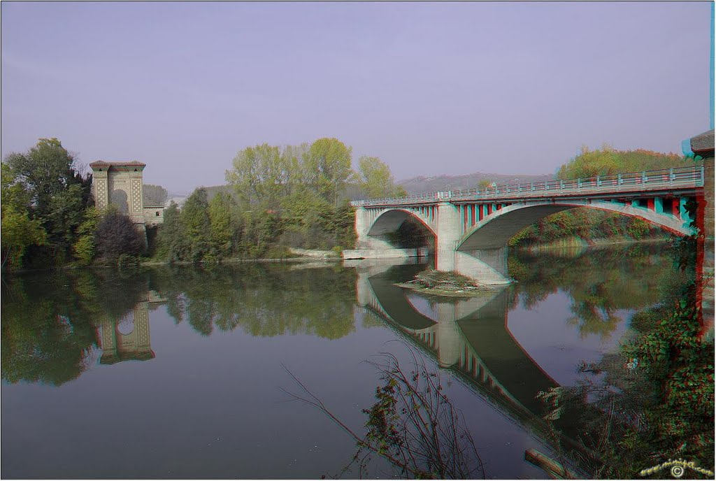 Ponte Moresco sul Tanaro di Pollenzo, Langhe Piemontese, Piemonte, Italia, Piedmont, Italy, Save the Earth! ==> A3D Stereo, zoom to see it with Red Blue 3D Anaglyph Glasses! by © mimipet.com