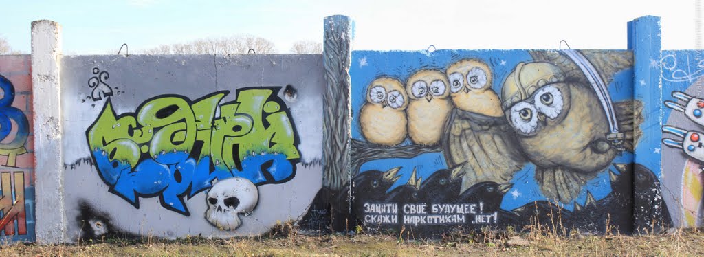 Drugs-Fighting Graffiti on the Fence of the Sports Complex Yubileyniy by Andrey Rogozhnikov