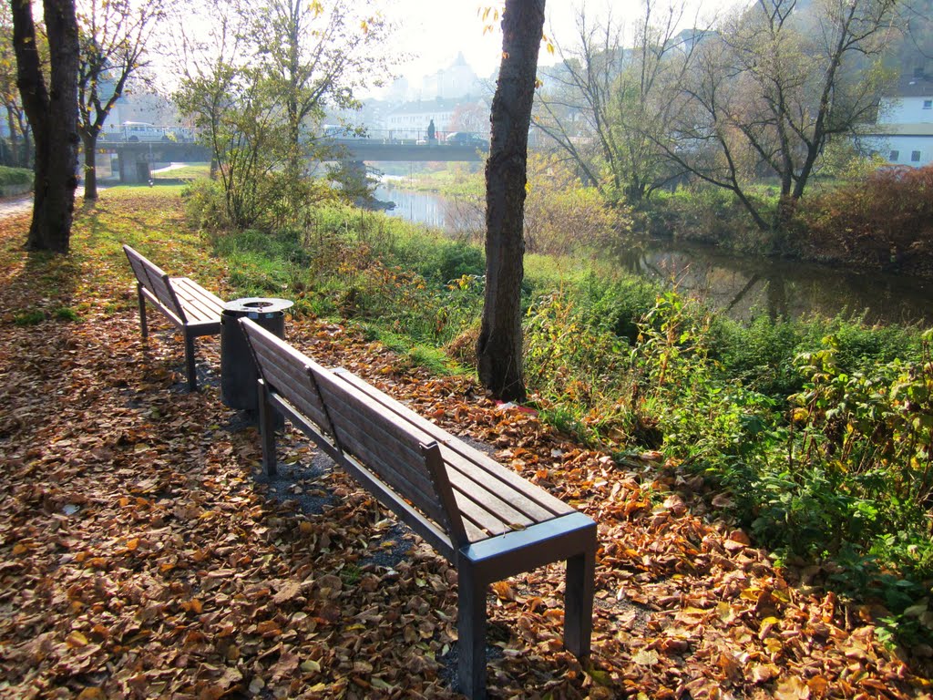 Zwei Ruhebänke am Ufer der Ruhr ...Arnsberg...Sauerland... by eichhörnchen