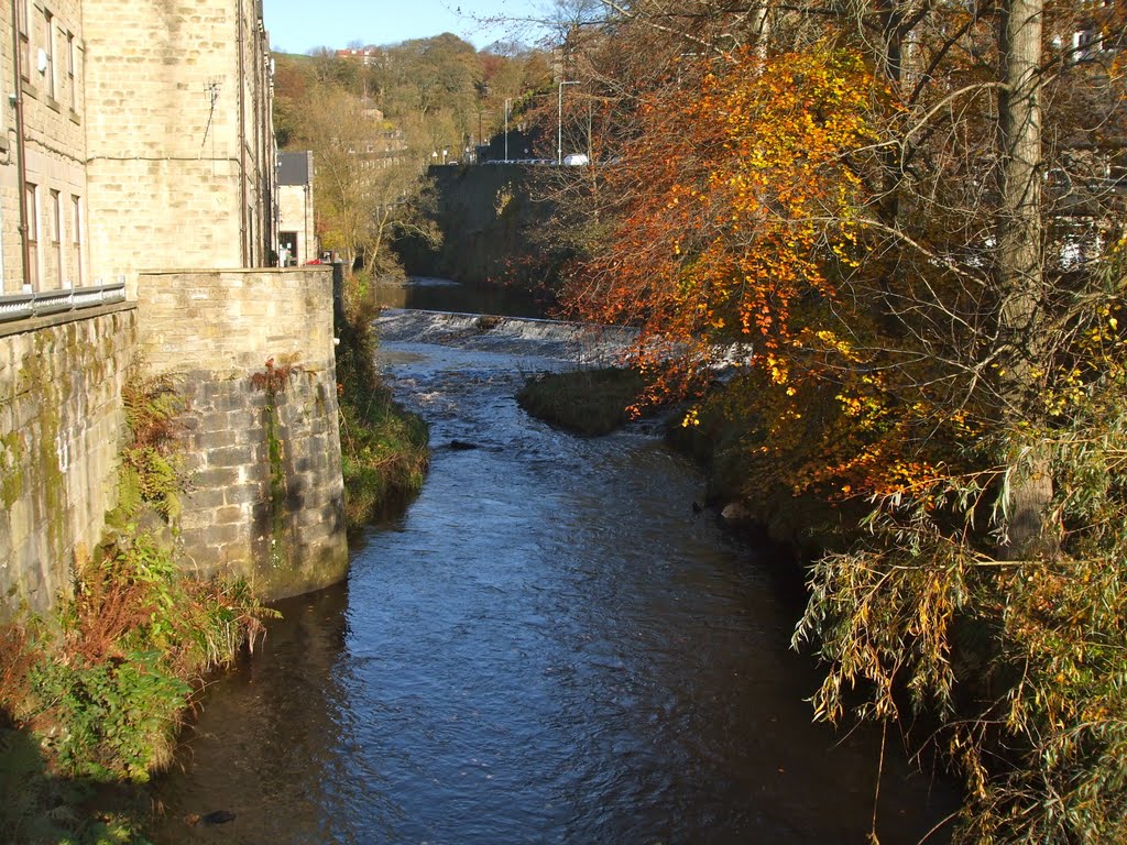 Autumn leaves over the River Colden, Hebden Bridge by rustyruth