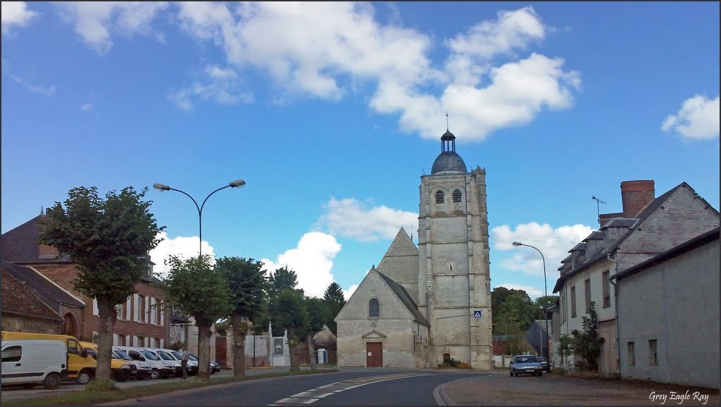 L'Eglise St. Pierre and its bell tower with square coupole and dome at Esquennoy by Grey Eagle Ray