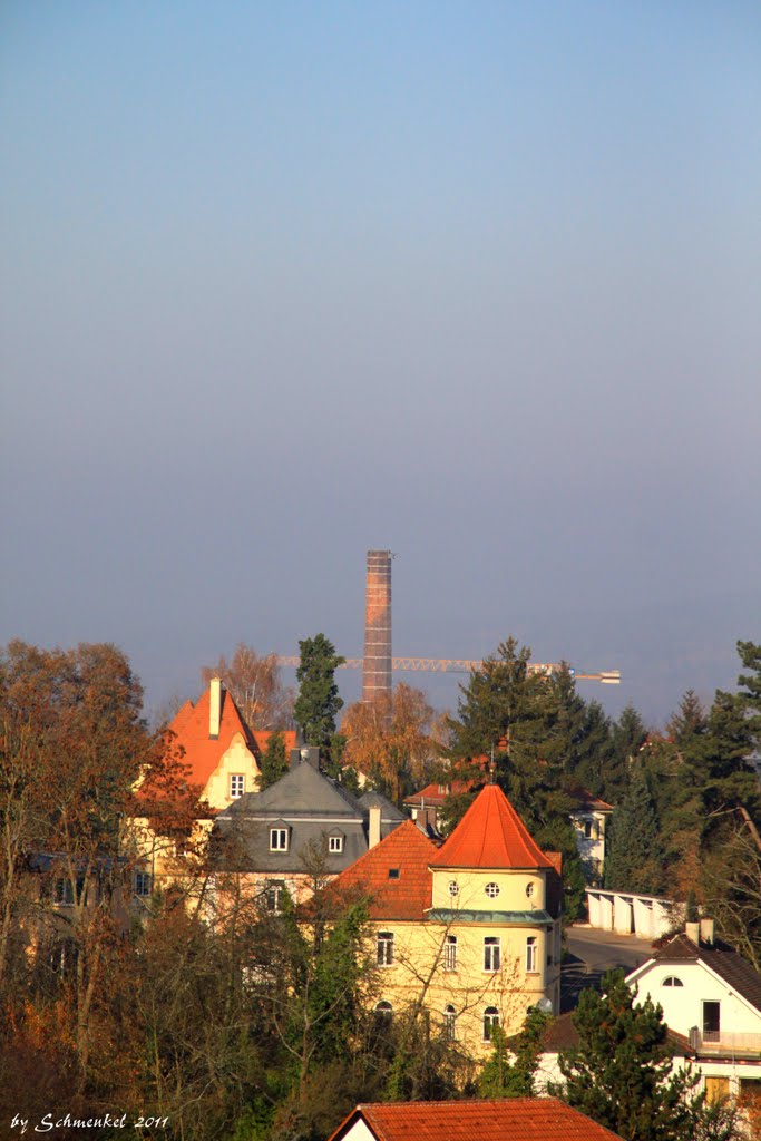 Blick über den Abtsberg zum Schornstein der ERBA by Schmeukel