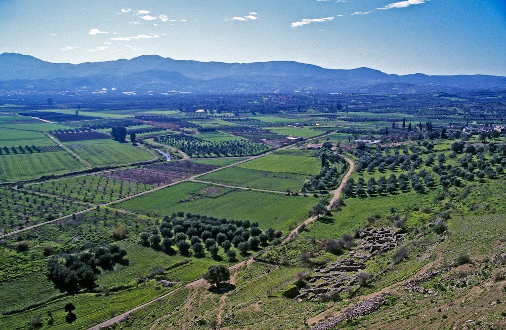 View towards Messara valley from the archeological site of Minoan Faestos, Crete, Greece by George Messaritakis