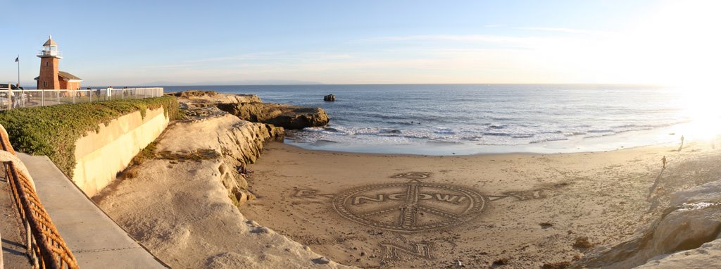 Santa Cruz beach with Peace Sign in Sand by James N Perdue