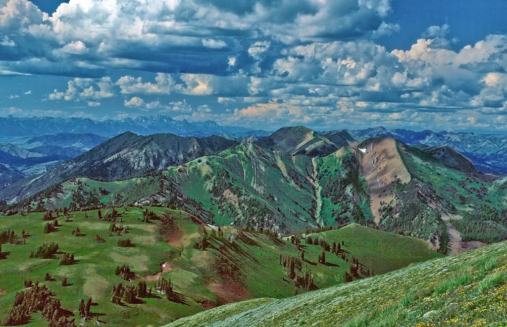 Clause Peak (and surrounding peaks) from Hoback Peak. Wyoming Range by Ralph Maughan