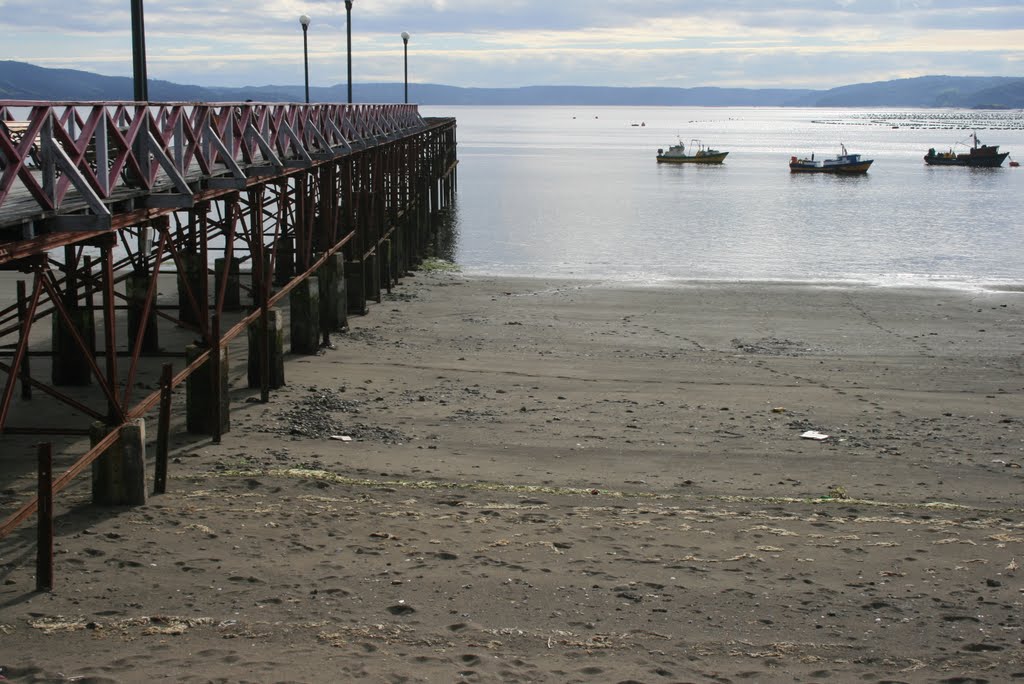 El muelle nuevo, el viejo (continuando al nuevo) y la playa. by Octavio Aldea