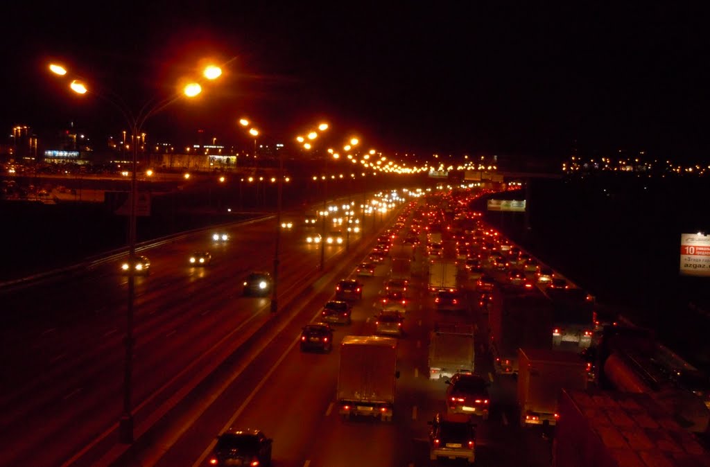 View on Moscow ring-way at night (north of Moscow) by piplaf