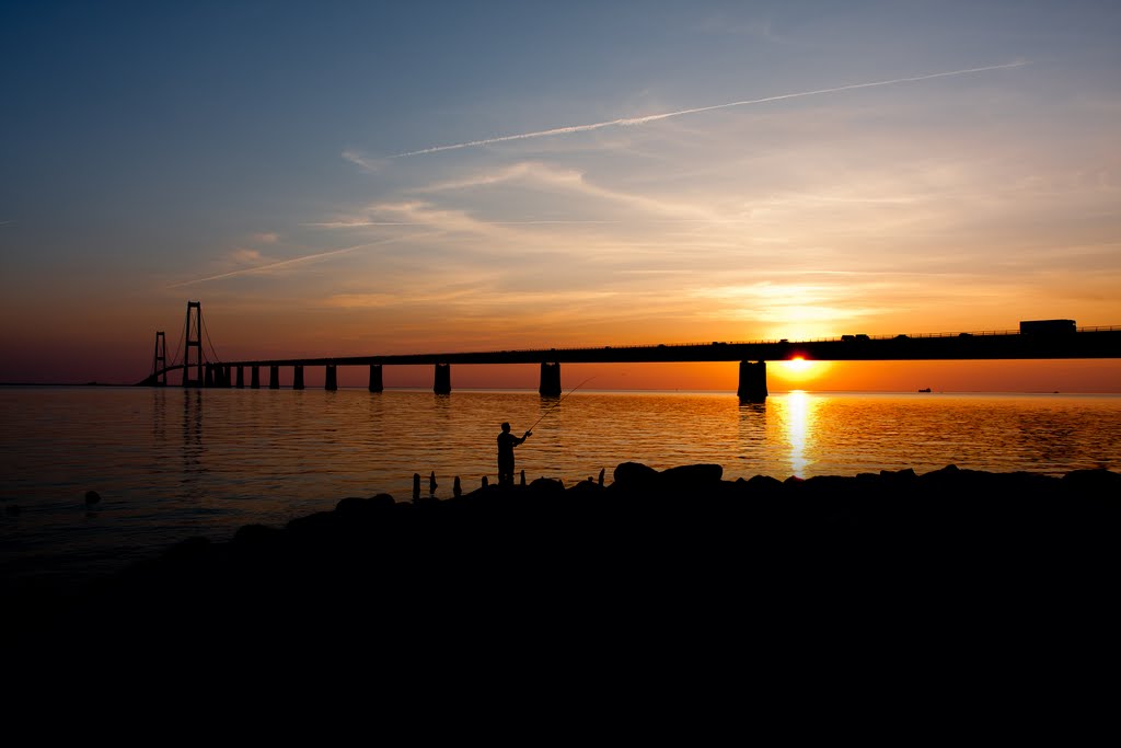 The Great Belt Bridge by sunset by Lisbeth Milo-Sydow