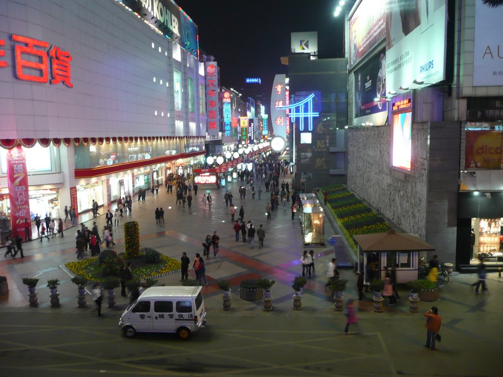 Chunxi Road from Pedestrian Bridge by Tony Chi