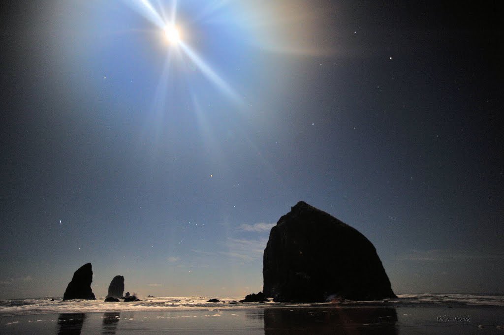 Cannon Beach Full Moon - Haystack Magic by Volker P. Schenk