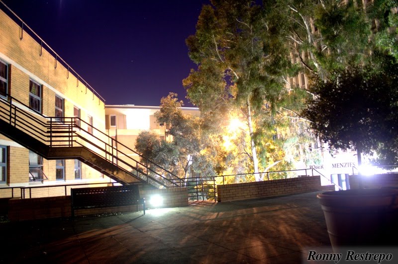 Monash University - Clayton Campus - Gallery Building - Looking Towards the Law Building and the Menzies Building at Night Time (1) by ronny restrepo