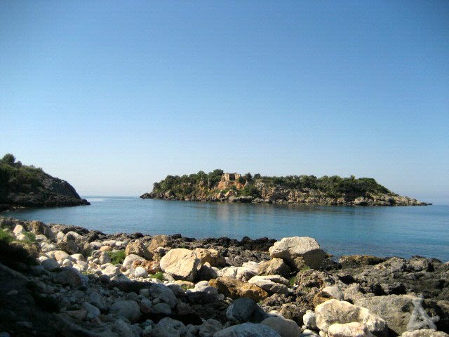 Meropi island seen from the Harbour building, Kardhamili by akimgrfx2005