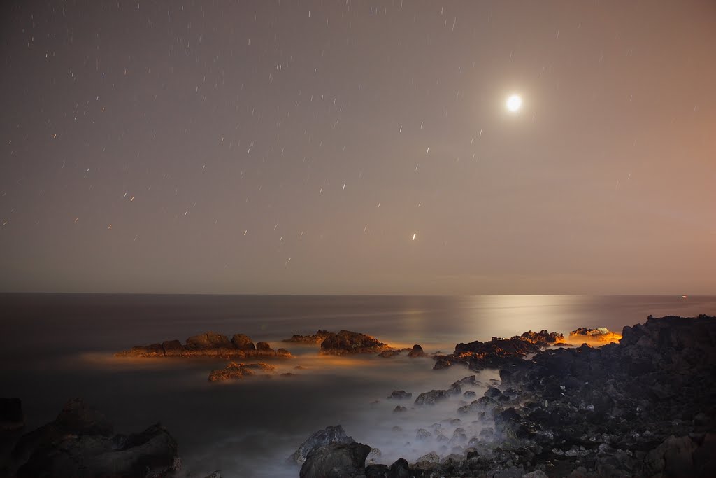 Moon, stars and sea; night view from the hotel Victoria in St Pierre, Grand-Bois by hubert.zumbach