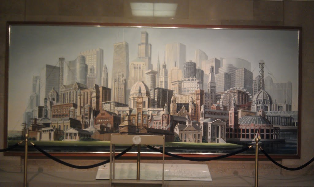 Mural on 2nd floor elevator lobby of City Hall by epodewell